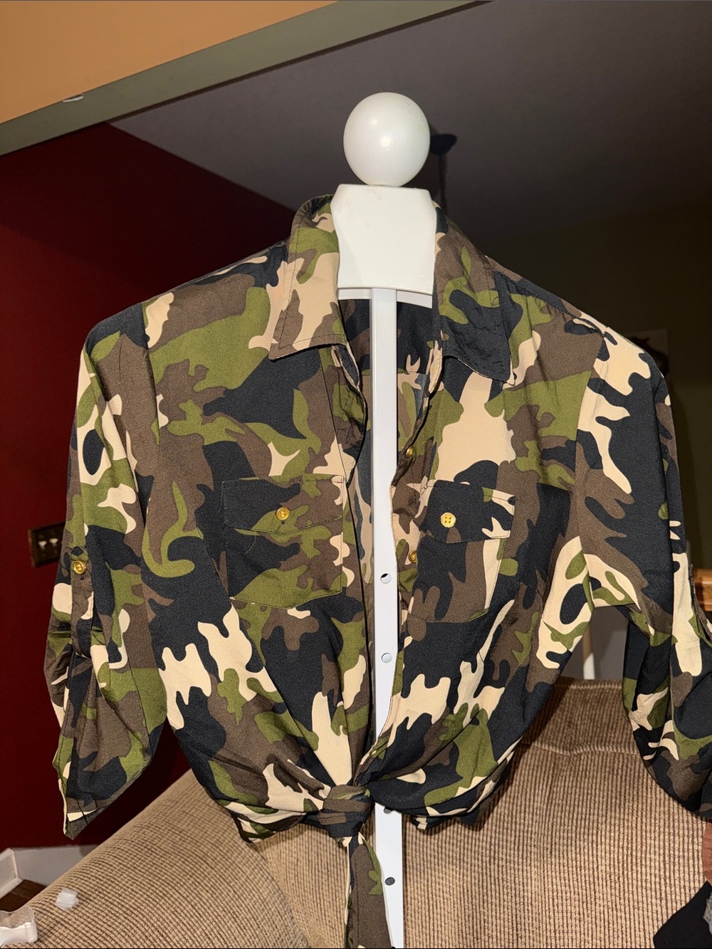 Women’s Camouflage Tie-Front Utility Jacket - Green Camo